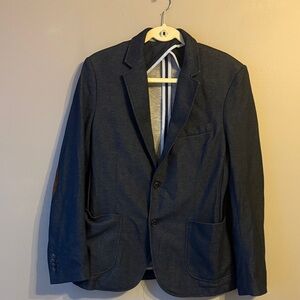Zara Mens Jacket Blazer Blue Stretch Suede Elbow Patches Coat. Size 38
